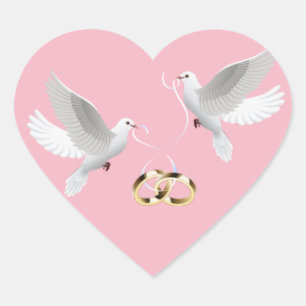 Hochzeitstauben Rosa Herzkleber Herz-Aufkleber