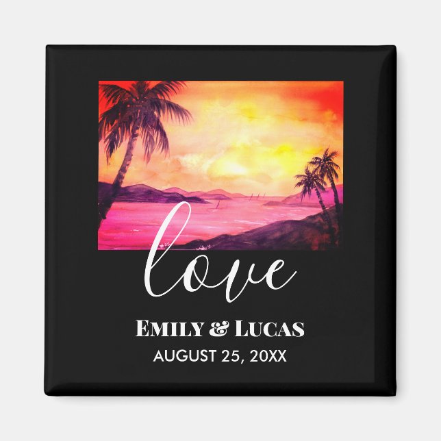 Hochzeitsthema Tropical Beach Sunset Watercolor Magnet (Vorne)