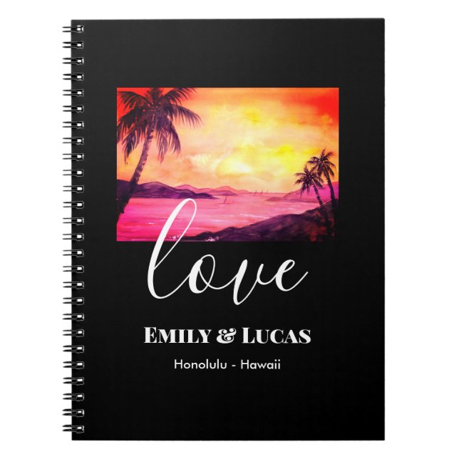 Hochzeitsthema Tropical Beach Sunset Watercolor Notizblock (Vorderseite)
