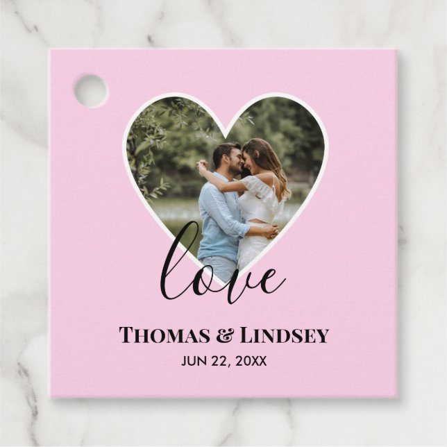 Hochzeitstich Foto Rosa Herzrahmen Moderne Kalligr Geschenkanhänger (Vorderseite)