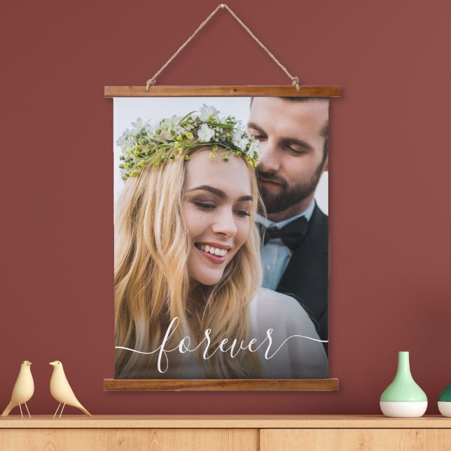 Hochzeitstich für ewig Weißes Skript-Foto-Overlay Wandteppich Mit Holzrahmen (Von Creator hochgeladen)