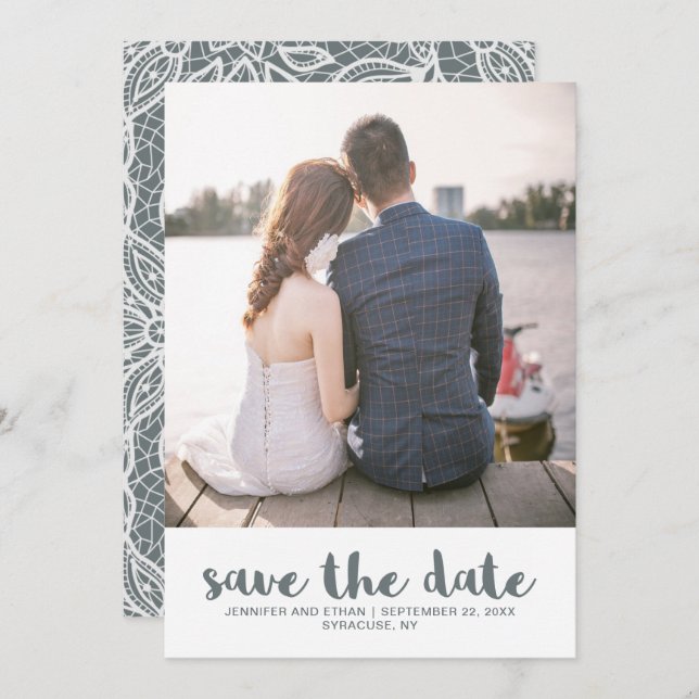Hochzeitstich speichern Sie das Date-Foto Save The Date (Vorne/Hinten)