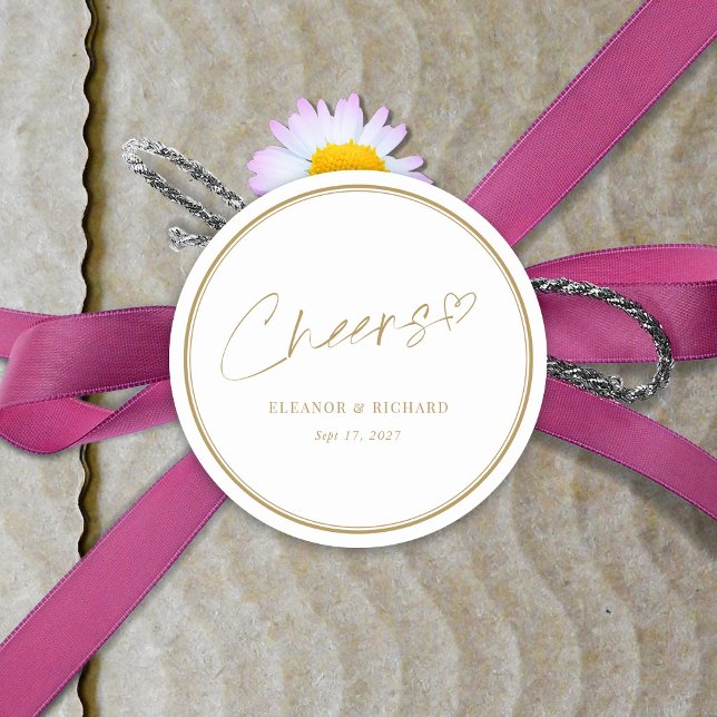 Hochzeitsticker - Beifall! White & Gold Letters Runder Aufkleber (Wedding Sticker - Cheers! White & Gold Lettering Customize)