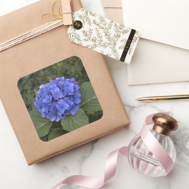 Hochzeitsticker Blue Hydrangea-Blume Quadratischer Aufkleber (Schenken)