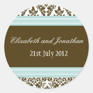 Hochzeitsticker für Blau und Braun Runder Aufkleber