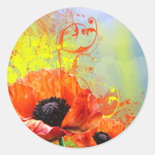 Hochzeitsticker für Blumenmohn-Siegel Runder Aufkleber (Vorderseite)