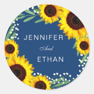 Hochzeitsticker für Navy Blue Sunflower Runder Aufkleber