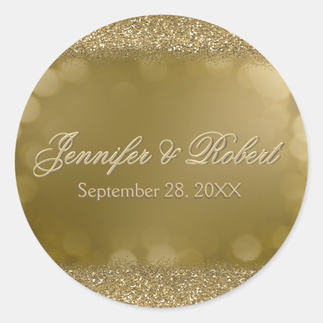 Hochzeitsticker Gold Runder Aufkleber (Vorderseite)