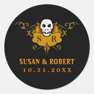 Hochzeitsticker - Halloween-Schädel Runder Aufkleber