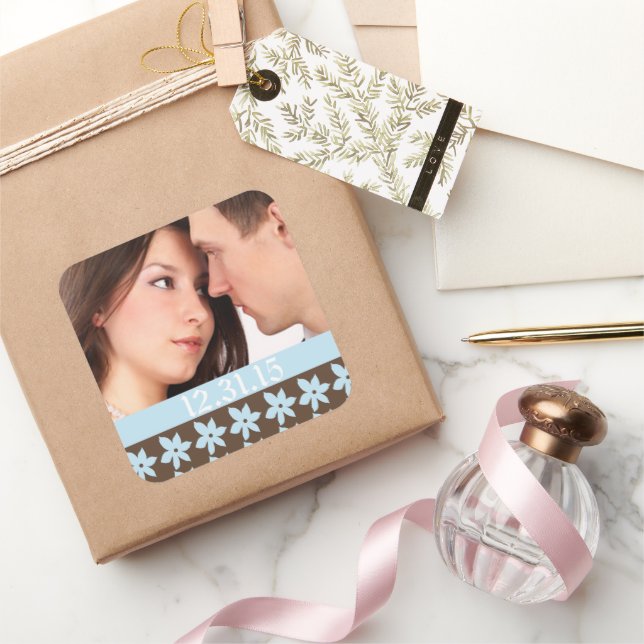 Hochzeitsticker mit Ihrem Foto Quadratischer Aufkleber (Schenken)