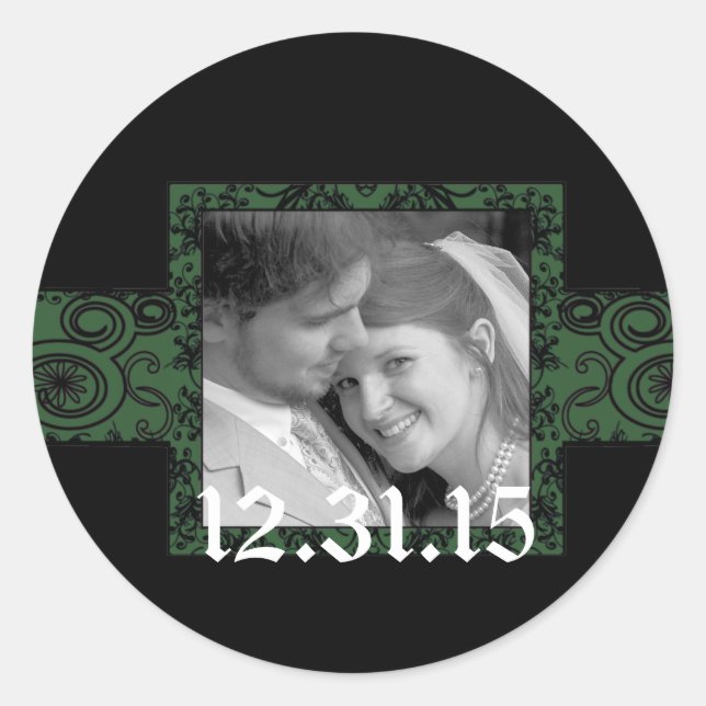 Hochzeitsticker mit Ihrem Foto Runder Aufkleber (Vorderseite)