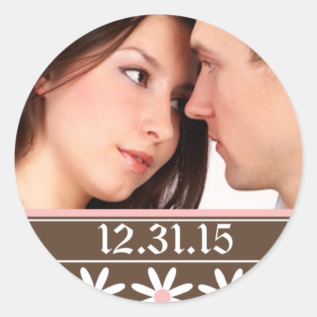 Hochzeitsticker mit Ihrem Foto Runder Aufkleber (Vorderseite)
