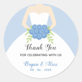 Hochzeitsticker (Pastellblau mit Hochzeitskleid) Runder Aufkleber