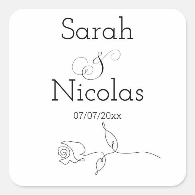 Hochzeitsticker personalisiert minimalistisch quadratischer aufkleber (Vorderseite)