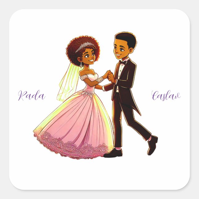Hochzeitsticker Quadratischer Aufkleber (Vorderseite)