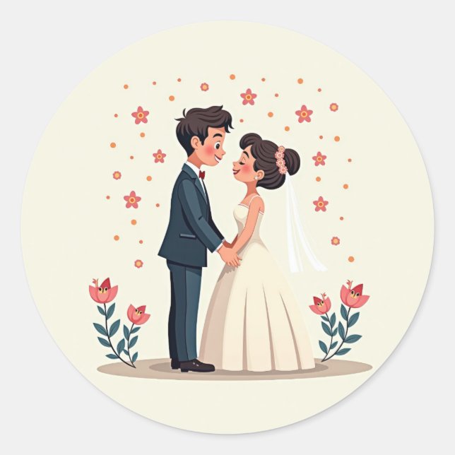 Hochzeitsticker Runder Aufkleber (Vorderseite)