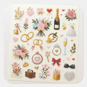 "Hochzeitsticker-Set" Quadratischer Aufkleber