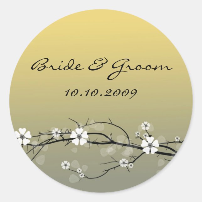 Hochzeitstickerblütenzweig Runder Aufkleber (Vorderseite)