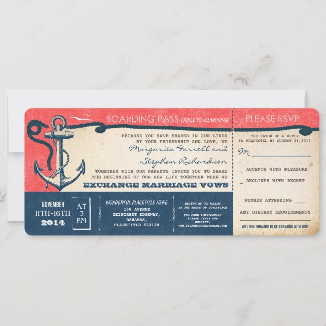 Hochzeitsticket Boarding Vintag mit UAWG Einladung (Vorderseite)