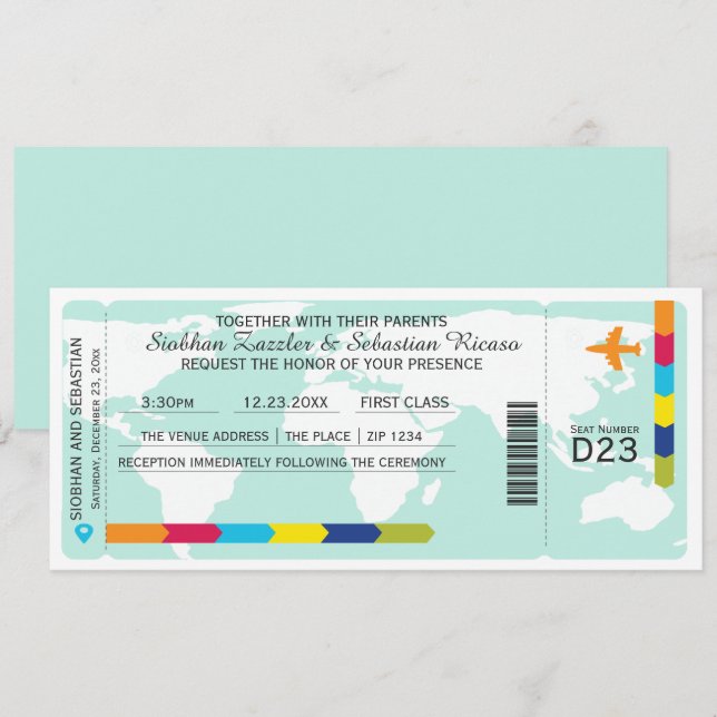 Hochzeitsticket für World Travel Boarding Einladung (Vorne/Hinten)