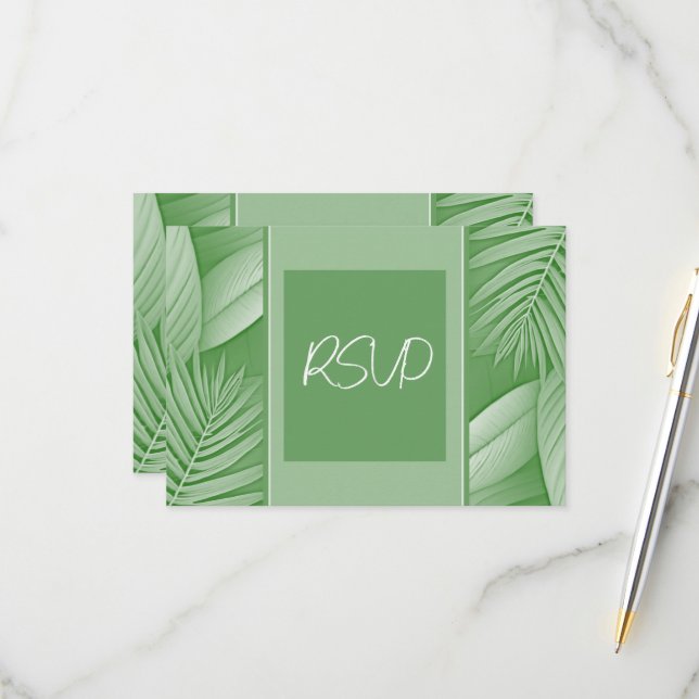 Hochzeitstipendium RSVP Response Card Tropical Gre Karte (Vorderseite/Rückseite Beispiel)