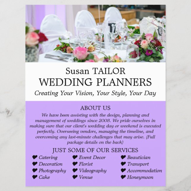 Hochzeitstisch-Anzeige, Hochzeitsplaner Flyer (Vorne)