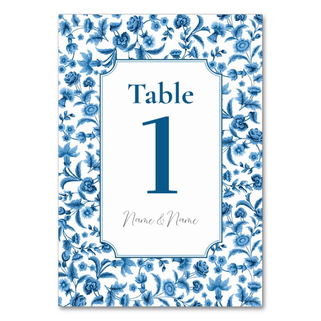 Hochzeitstisch Chintz Blue & White Floral Ditsy Tischnummer (Vorderseite)