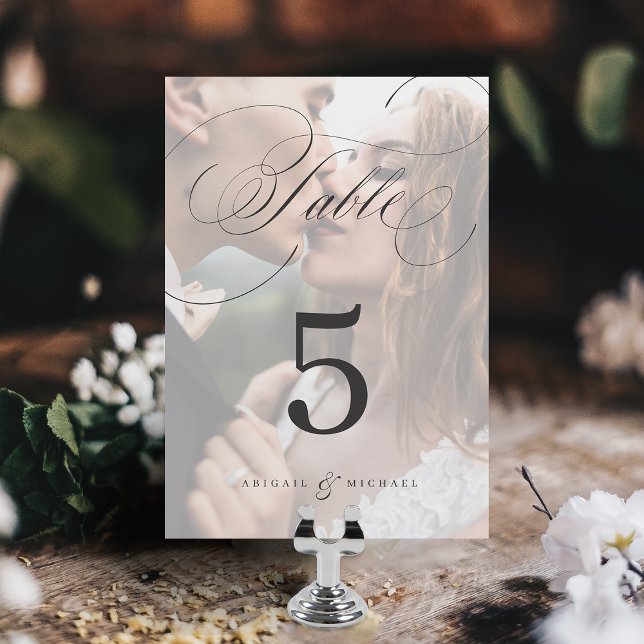 Hochzeitstisch für klassisches Foto Tischnummer (Elegant classic calligraphy photo wedding table nu table number)