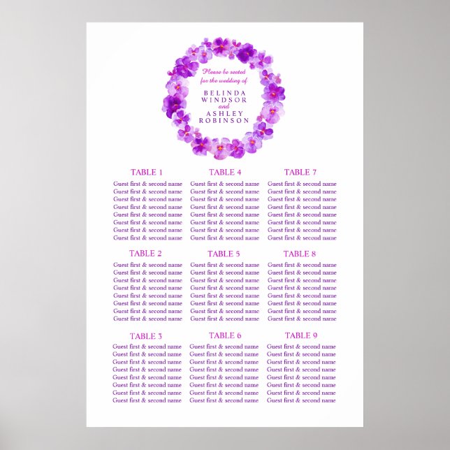 Hochzeitstisch für lila Kranke Poster (Vorne)