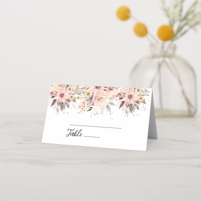 Hochzeitstisch für Rosa und Gold-Blütenschmetterli Platzkarte (Vorderseite)