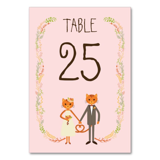 Hochzeitstisch für Whimsikkatzen (Blush) Tischnummer (Vorderseite)