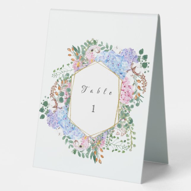 Hochzeitstisch Hydrangea Tischaufsteller (Vorderseite)