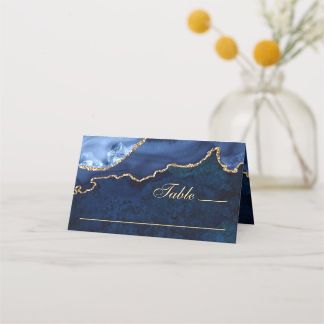 Hochzeitstisch mit moderner Goldnacht Platzkarte (Vorderseite)