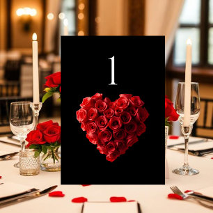 Hochzeitstisch-Nummer-Herzförmige rote Rosen- Tischnummer