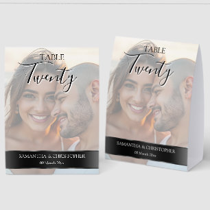 Hochzeitstisch-Nummer mit schwarzem Band und Foto Tischaufsteller