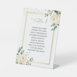 Hochzeitstisch Nummer Sitzordnung Weiße Rosen Sockelschild