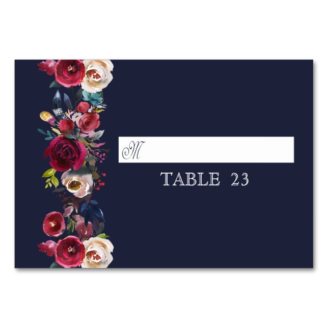 Hochzeitstisch-Platzkarte der Marine Burgundy Merl Tischnummer (Vorderseite)