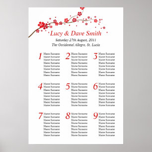 Hochzeitstisch-Sitzplan der roten Blume Poster