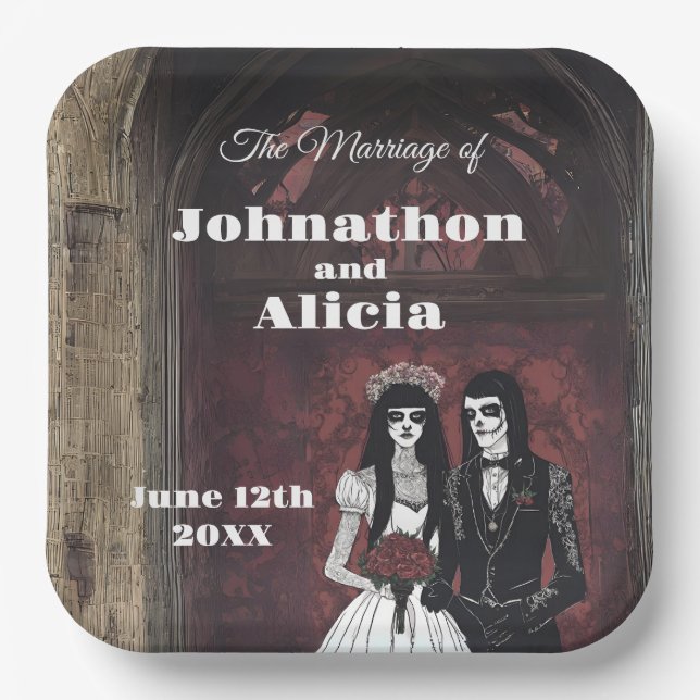 Hochzeitstischdekorationen im Gothstil Dark Moody Pappteller (Vorderseite)