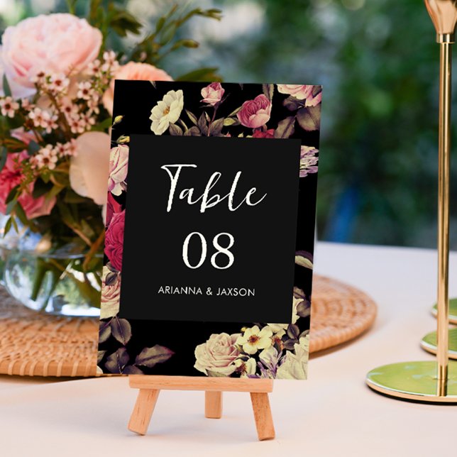 Hochzeitstischnummer mit Blumendesign (This beautiful double sided floral table number sign features elegant vintage look flowers.)