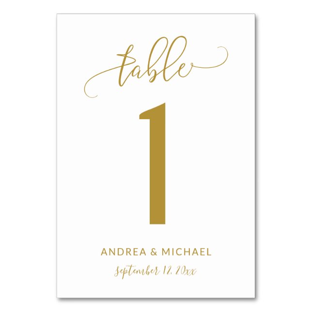 Hochzeitstischnummern | Bounce Script (Gold) 1 Tischnummer (Vorderseite)