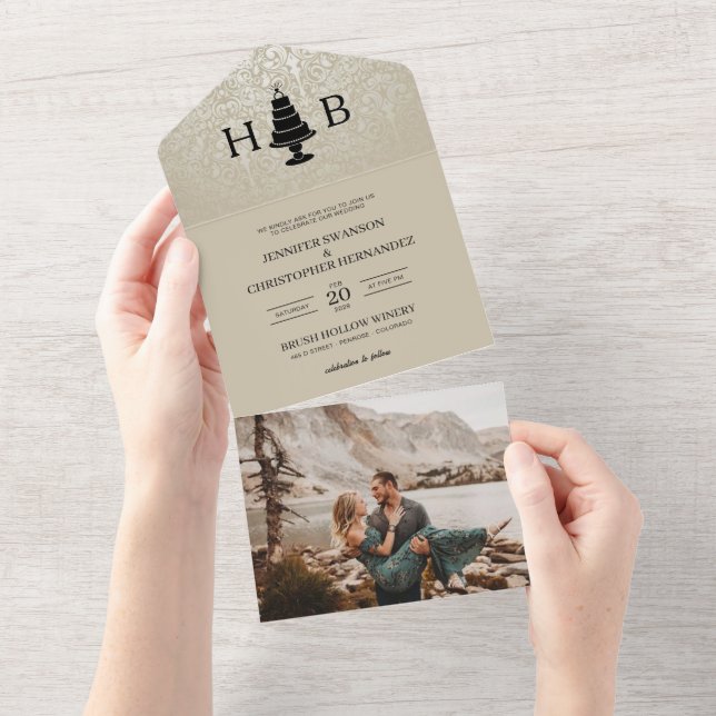 Hochzeitstorte All In One Einladung (Abreißen)