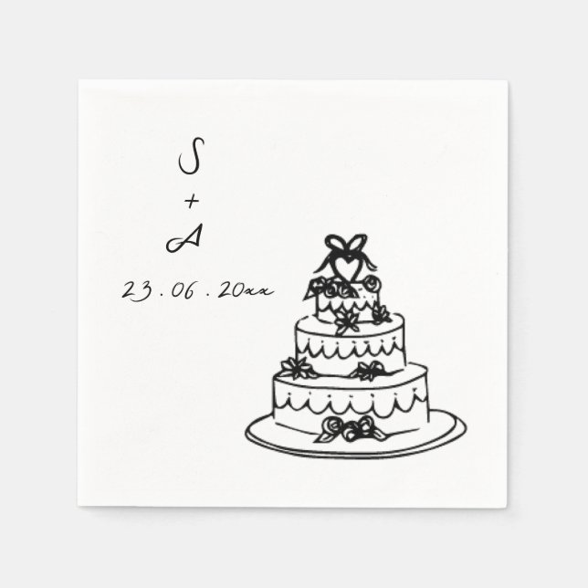 Hochzeitstorte Handgezeichnete Hochzeit Serviette (Vorderseite)