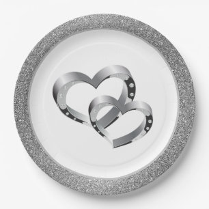 Hochzeitstorte SLVR Glitzer 9" Papier Teller - Zwe