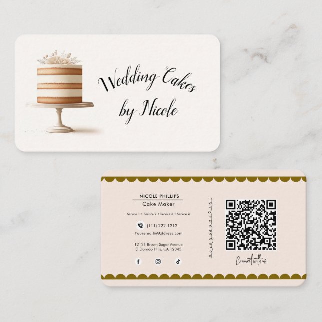 Hochzeitstorte Social Media Connection QR Visitenkarte (Vorne/Hinten)
