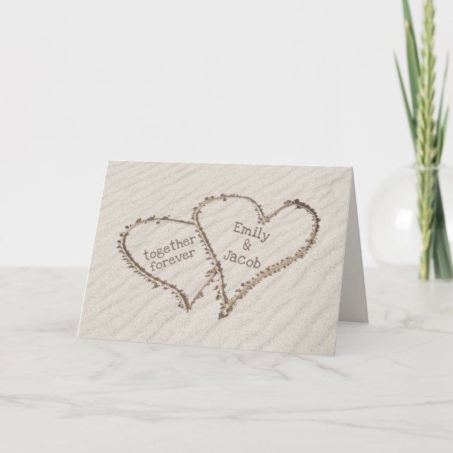 Hochzeitstrandherzen in treibendem Sand Karte (Vorderseite)