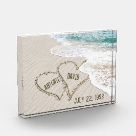 Hochzeitstrandherzen mit Namen Fotoblock