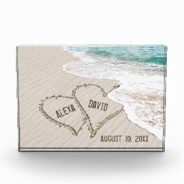Hochzeitstrandherzen mit Namen Fotoblock