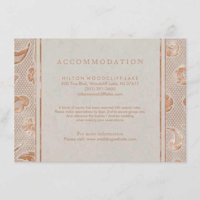 Hochzeitsunterkunft in Kraft gold Spitzenland Begleitkarte (Vorderseite)