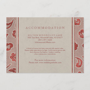 Hochzeitsunterkunft in Kraft Red Lace Land Begleitkarte